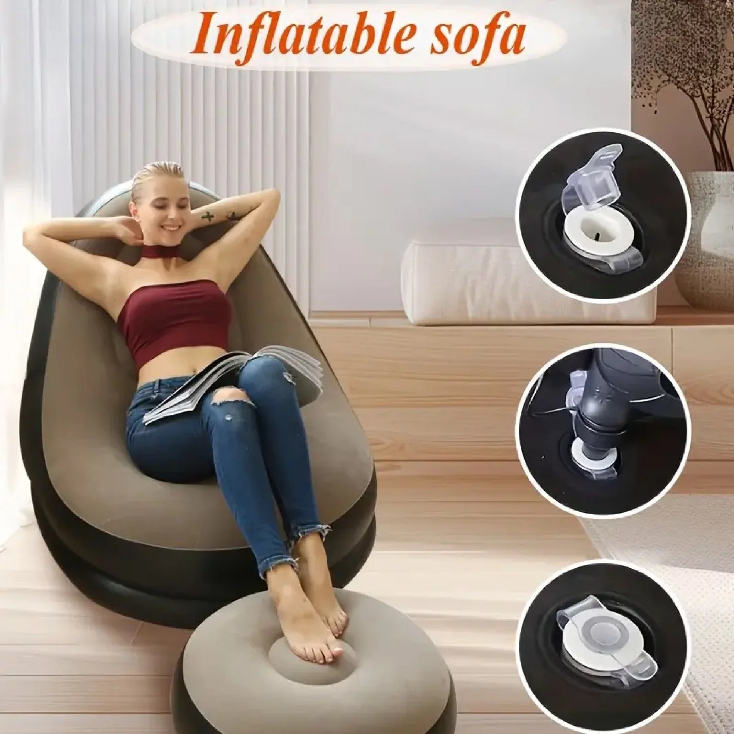 OFERTA 40%OFF SOLO HOY - SILLONES INFLABLES + SOPORTE PARA PIE y BOMBA DE REGALO